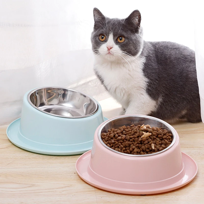 

15 Degree Neck Protector Cat Bowls Pet Steel Bowl Set Food Water Bowl for Dogs Cats Anti-skid Cats Supplies Pet Feeder Bowl