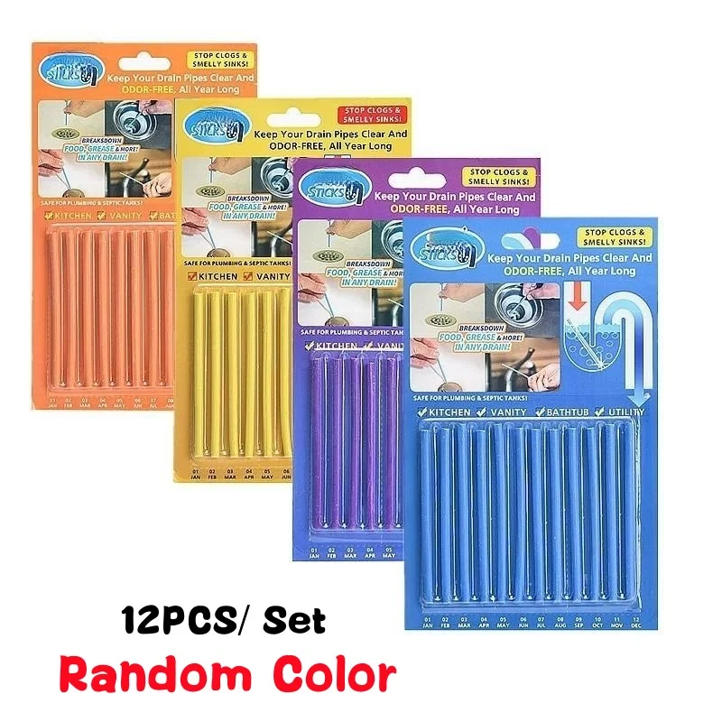 Drain Cleaner 12 PCS Sticks Pipe Deodorizer Drain Cleaning Sanitation Enzyme Rod