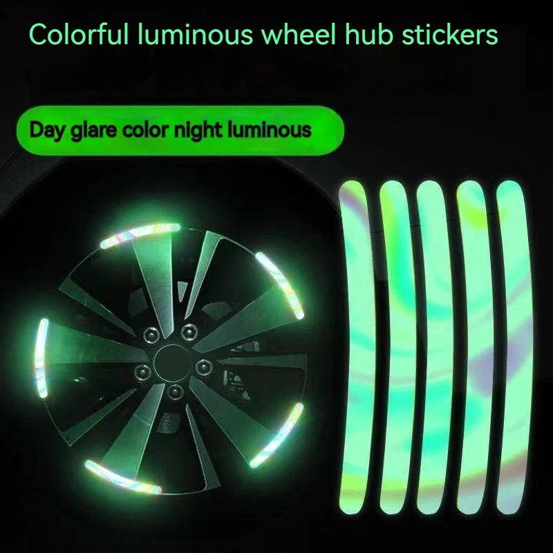 20pcs Car Wheel Hub Strong Reflective Sticker Tire Rim Reflective Strips Luminous Sticker Night
