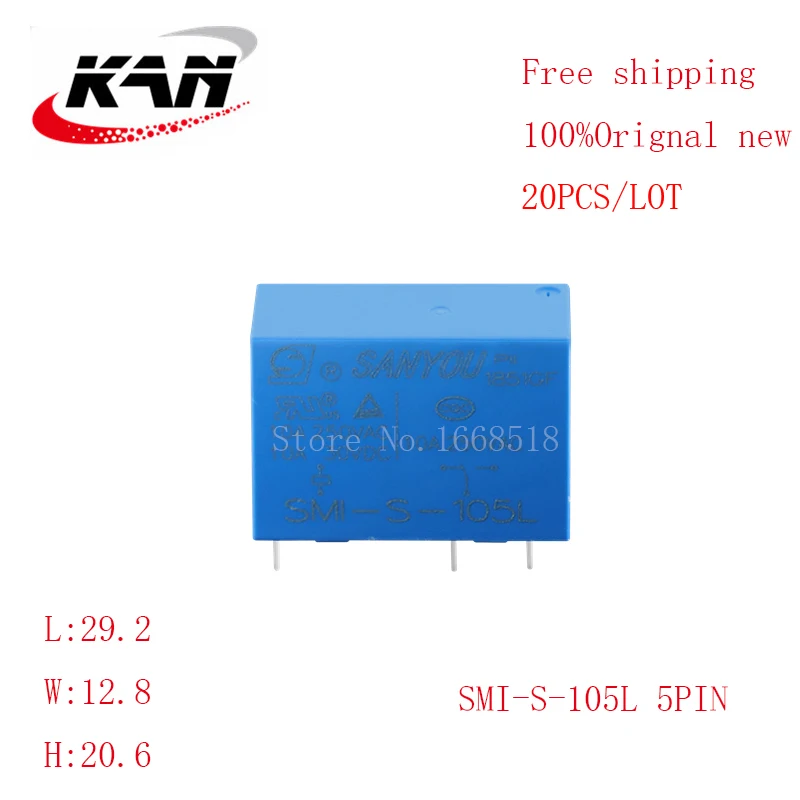 

Free shipping 20pcs relay SMI-S-105L SMI S 105L 5VDC 10A 250VAC 5PIN Original New