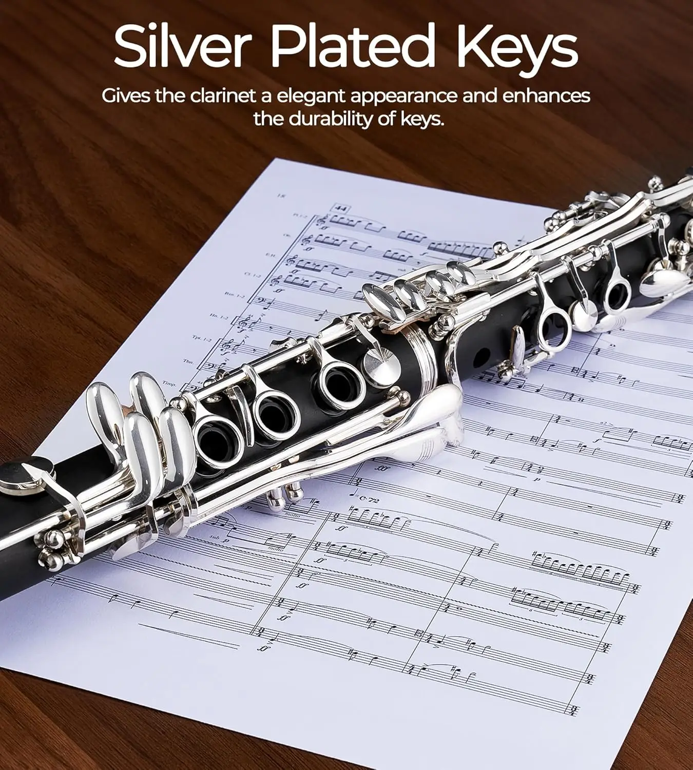 B Flat Clarinet for Beginners Intermediate, Upgraded Bb Ebonite Clarinet Silver-Plated for School Band Orchestra Adult St