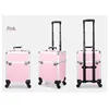 Aluminum Rolling Makeup Train Case, Portable Makeup Organizer Suitcase, Cosmetic Storage Box, Travel Beauty Luggage Trolley Lock 3