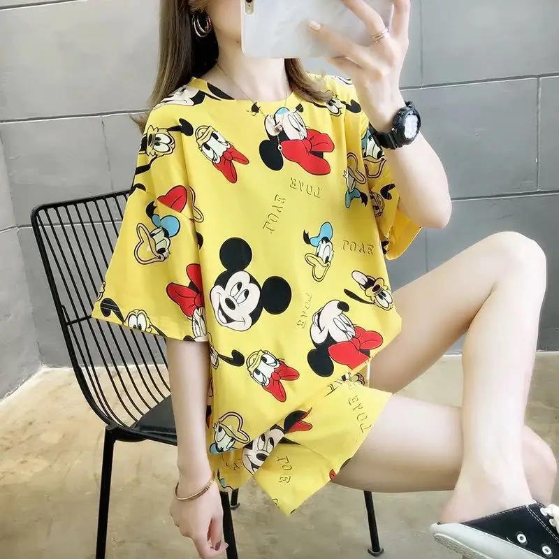 Pajamas Women's Summer Mickey Minnie Cartoon Loose Pajamas Suit Student Short-sleeved Shorts Korean Version Home Clothes Suit 5
