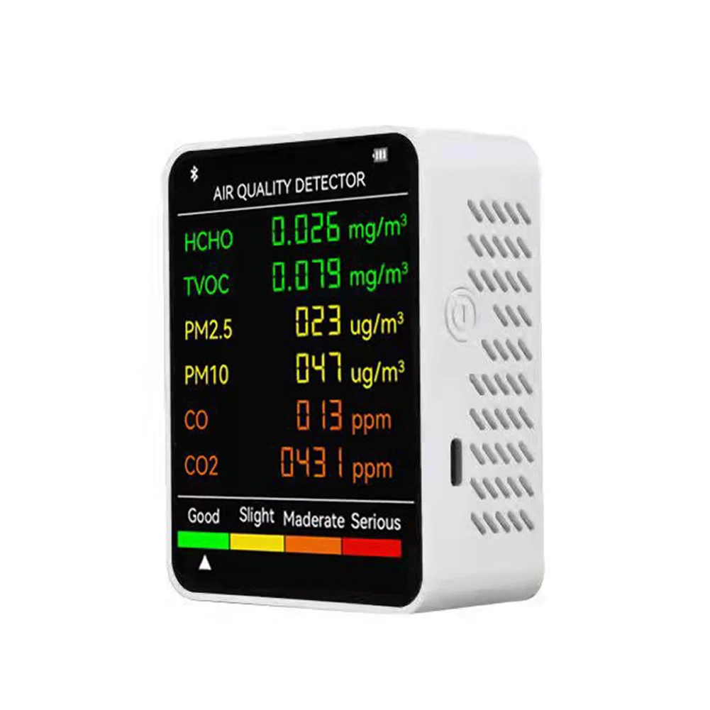 6 In 1 Co2 Sensor Air Quality Monitor PM2.5 PM10 HCHO TVOC CO CO2 Meter CO Carbon Dioxide Formaldehyde Monitor Home Gas Analyzer