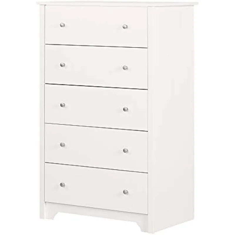 

South Shore Vito Collection 5-Drawer Dresser, Pure White with Matte Nickel Handles bedroom furniture