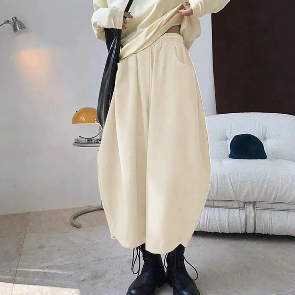 

Wide-leg Carrot Pants Elastic High Waist Women's Harem Pants with Pockets Solid Color Wide Leg Yoga Trousers for Streetwear Boho