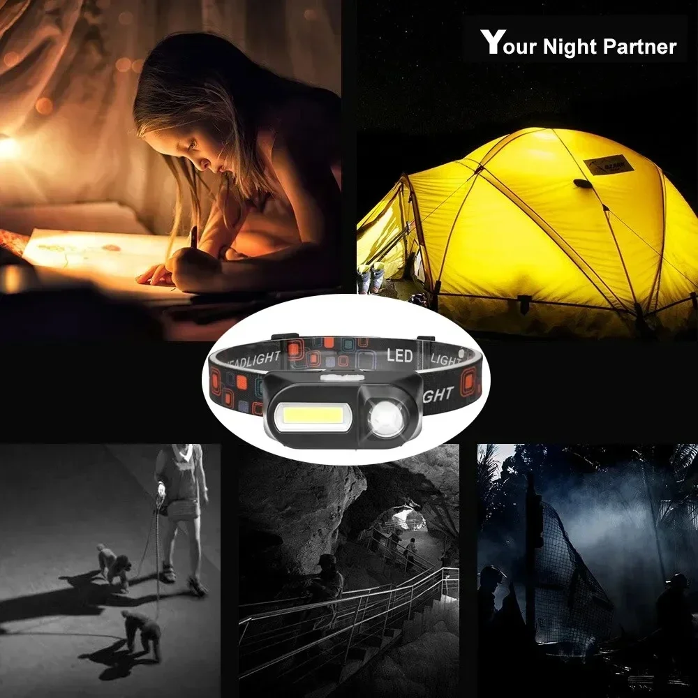 Lampe frontale COB+LED 1500LM rechargeable USB - Frontale pêche étanche ultra-lumineuse vélo camping