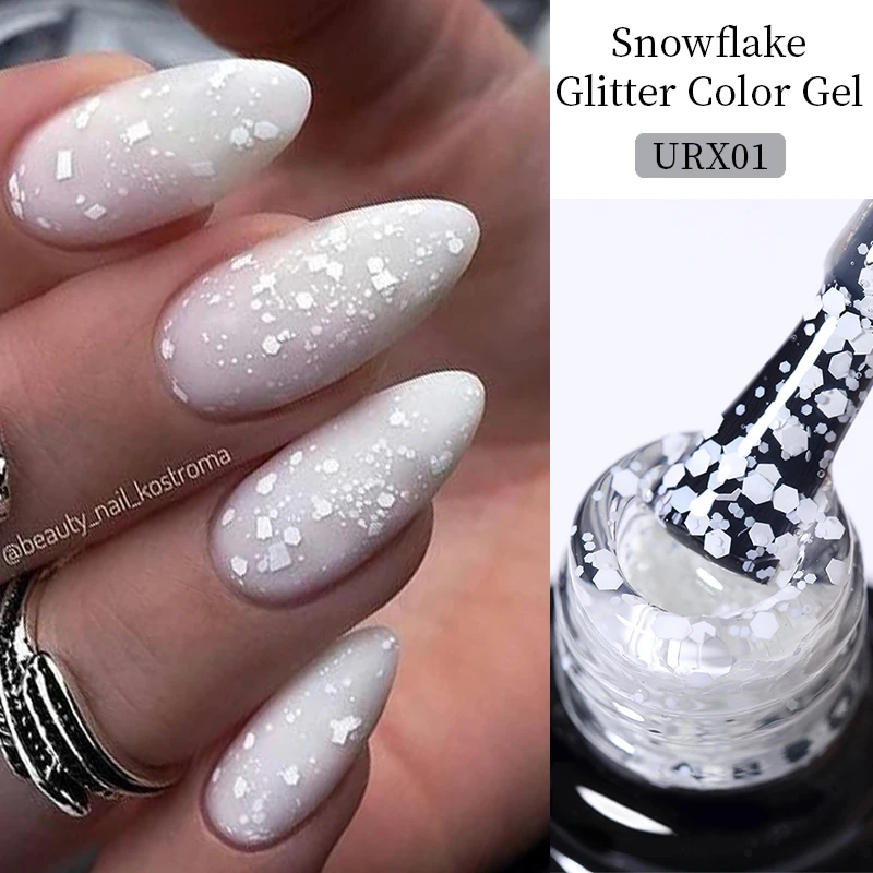 UR SUGAR 7ml White Snowflake Color Gel Nail Polish Glitter Sequin Top Coat Varnish Semi-permanent UV LED Gel Nail Art Manicure