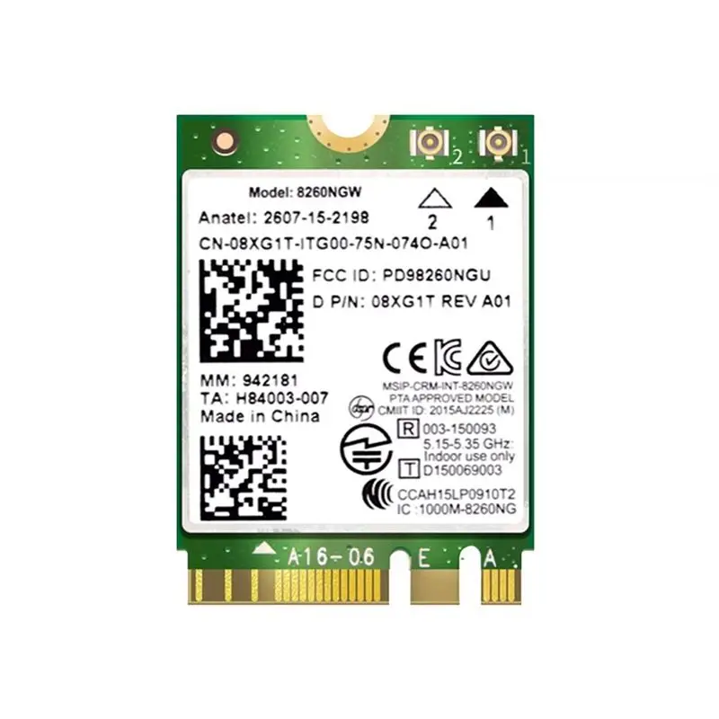 ABRJ-8260NGW 8260 Wifi 카드 + 2X8DB 안테나 2.4G/5Ghz 867Mbps 블루투스 4.2 AC8260 NGFF M.2 Wifi 무선 카드 모듈 802.11AC