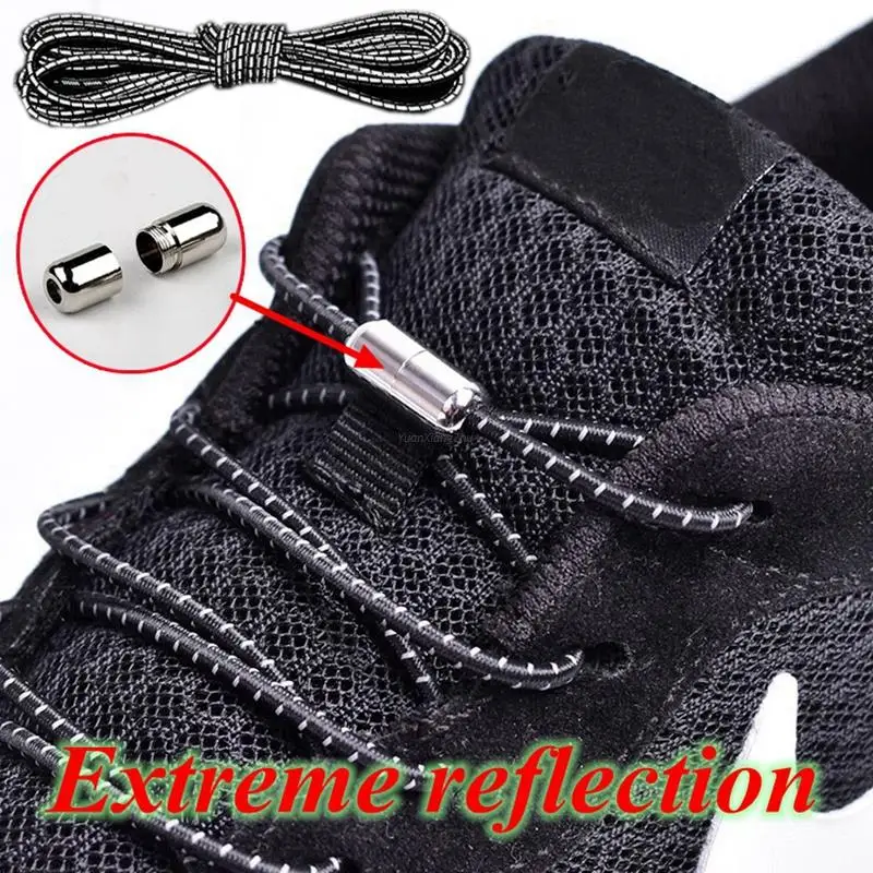 

1Pair Reflective Elastic Shoelaces Metal Buckle Shoelace Round No Tie Shoelaces Quick Lock Laces Unisex Shoe Laces dropshipping