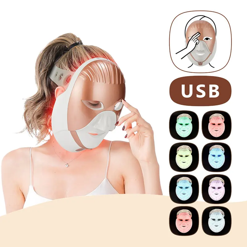 LED Facial Mask Wireless Facial Neck LED Beauty Machine 7 Color Photon Skin Care Face Mask