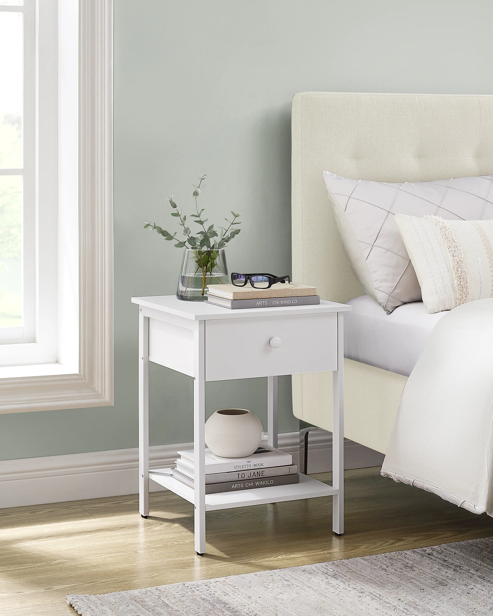 VASAGLE Nightstand, Bedside Table, Side Table with Drawer and Shelf, End Table, Easy Assembly, Steel Frame