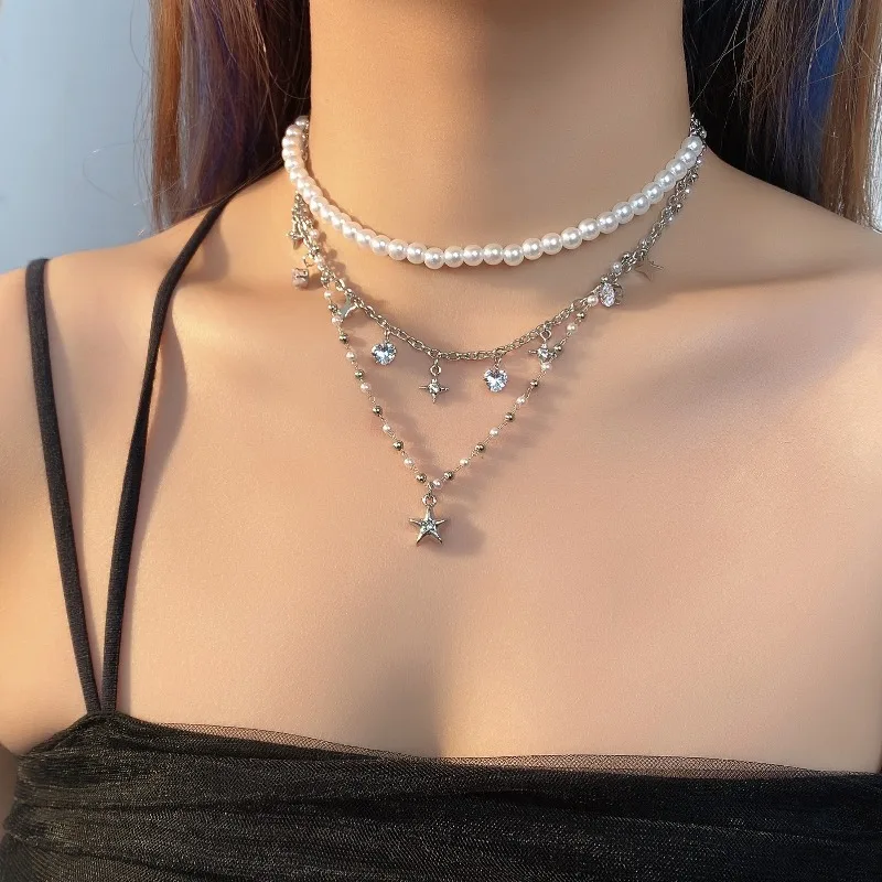 Luxury Multi-layered Zircon Layer Necklace for Women Temperament Shiny Star Clavicle Chain Simple Jewelry
