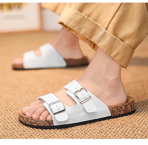 New Leather Birkenstock Cork Flip-flops Male Couple Retro Summer Wear Muller Slippers Fashion Casual Beach Sandals Size 36-46