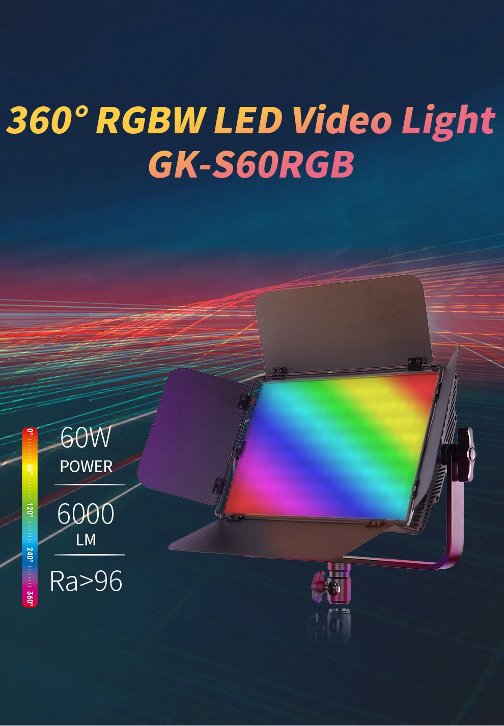 Tolifo 무선 리모컨 LED 비디오 스튜디오 RGB 사진 라이트 패널, GK - S60RGB 60W, 6000LM