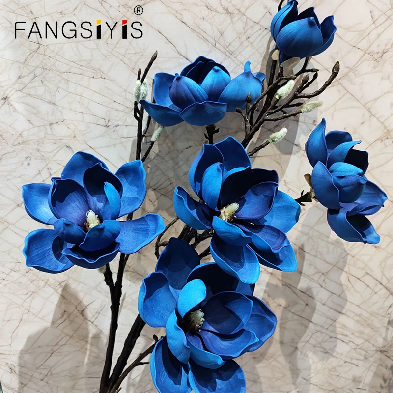 High Quality 1pcs 6heads Artificial Magnolia Branch Silk For Aesthetic