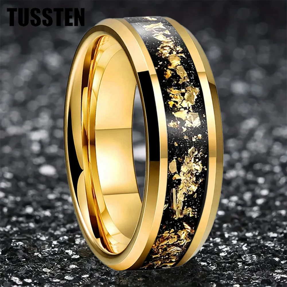 TUSSTEN 6/8MM Tungsten Men's and Women's Wedding Ring with Gold Foil Inlaid for Comfortable Fit and Free Shipping