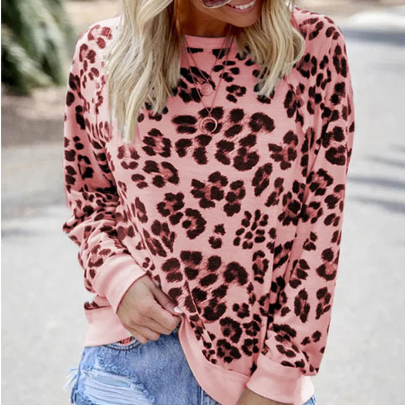 2023 Leopard Sweatshirt Long Sleeve Tops Autumn Hoodies Women Fashion Print O-neck Sweatshirts Pullovers Female Casual T-shirts