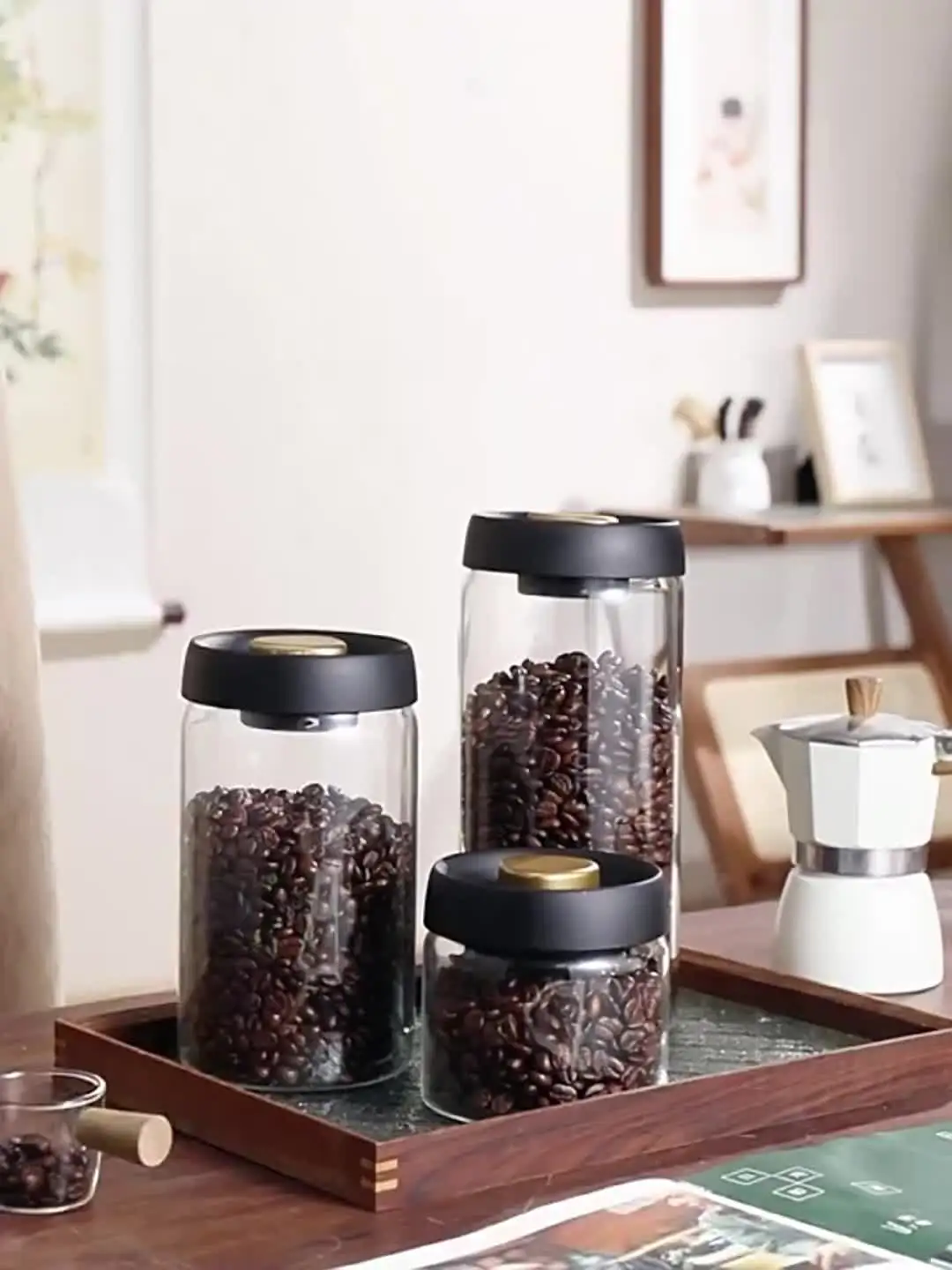 Récipient Fraîcheur Grains Café Boîte à Café Hermétique ROCKY&CHAO 2,8L - Acier Inoxydable, Valve Anti-Oxygène - Pour Grains De Café, Thé, Noix Boite Hermetique