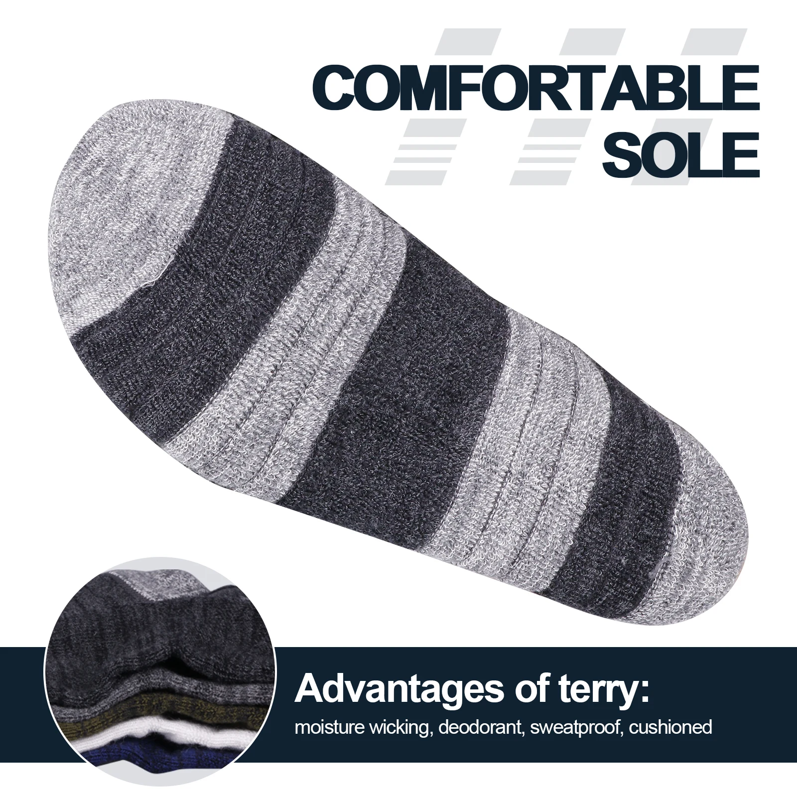 YUEDGE Men's Terry Cushion Cotton Crew Socks Outdoor Hiking Walking Backpacking Trekking Athletic Sports Socks 37-46 EU 5 Pairs