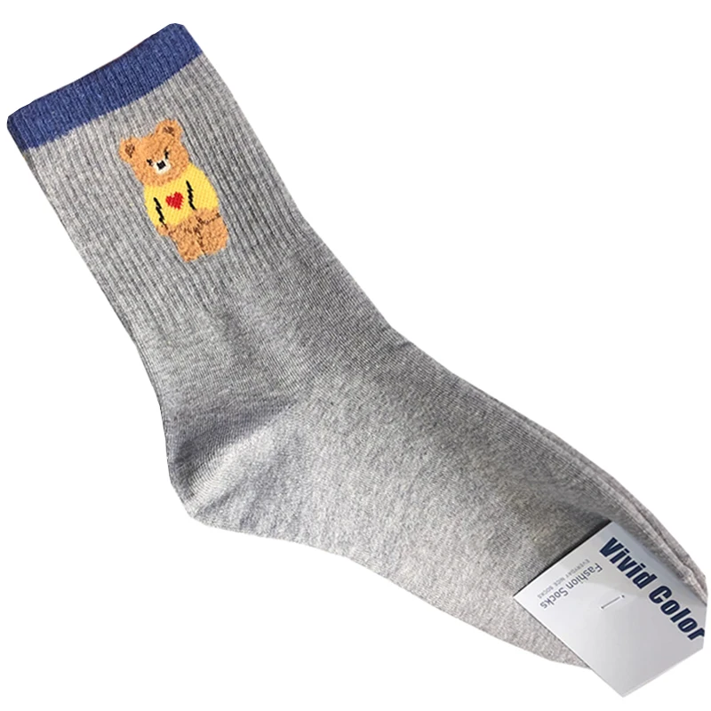 Elegant Lady Bear Cartoon Women's Cute Cotton Socks - Harajuku Style Novelty Breathable Christmas Gift