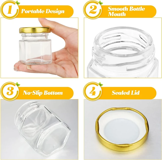 1.5 oz Clear Hexagon Jars,Small Glass Jars With Lids(golden),Mason