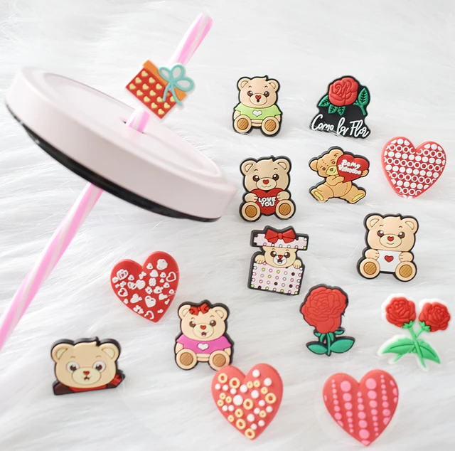 1PCS Valentine's Day Love straw topper PVC Valentine's Day Heart straw  topper for tumble straw tip straw cover pen topper Gift