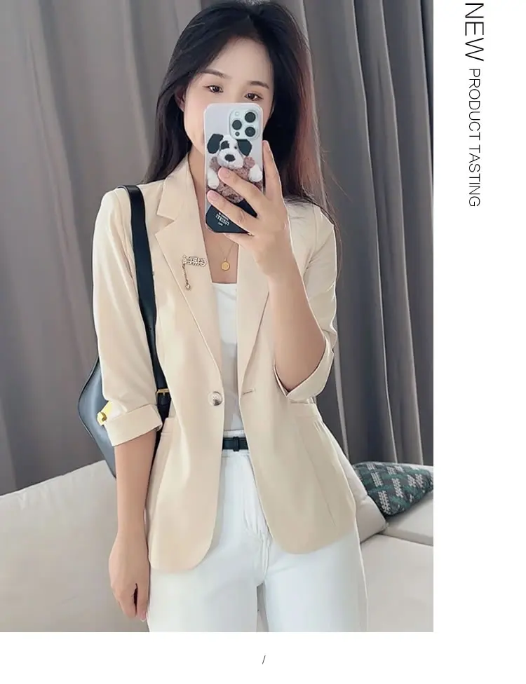 Spring and summer new high-end suit jacket, solid color 4/3 sleeves, professional style, temperament, casual suit, women's top