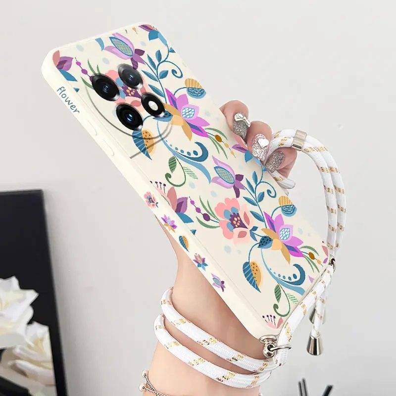 Exotic Floral Crossbody Lanyard Silicone Phone Case Cover