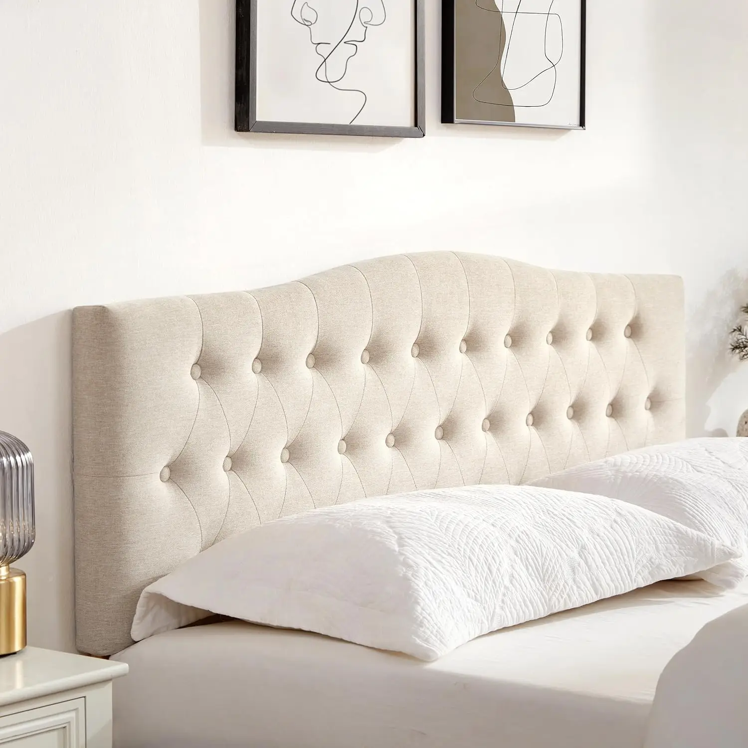 Upholstered Headboard Queen Size, Sturdy and Durable Solid Wood Bed headboard, Fabric Headboard Adjustable Height from 37