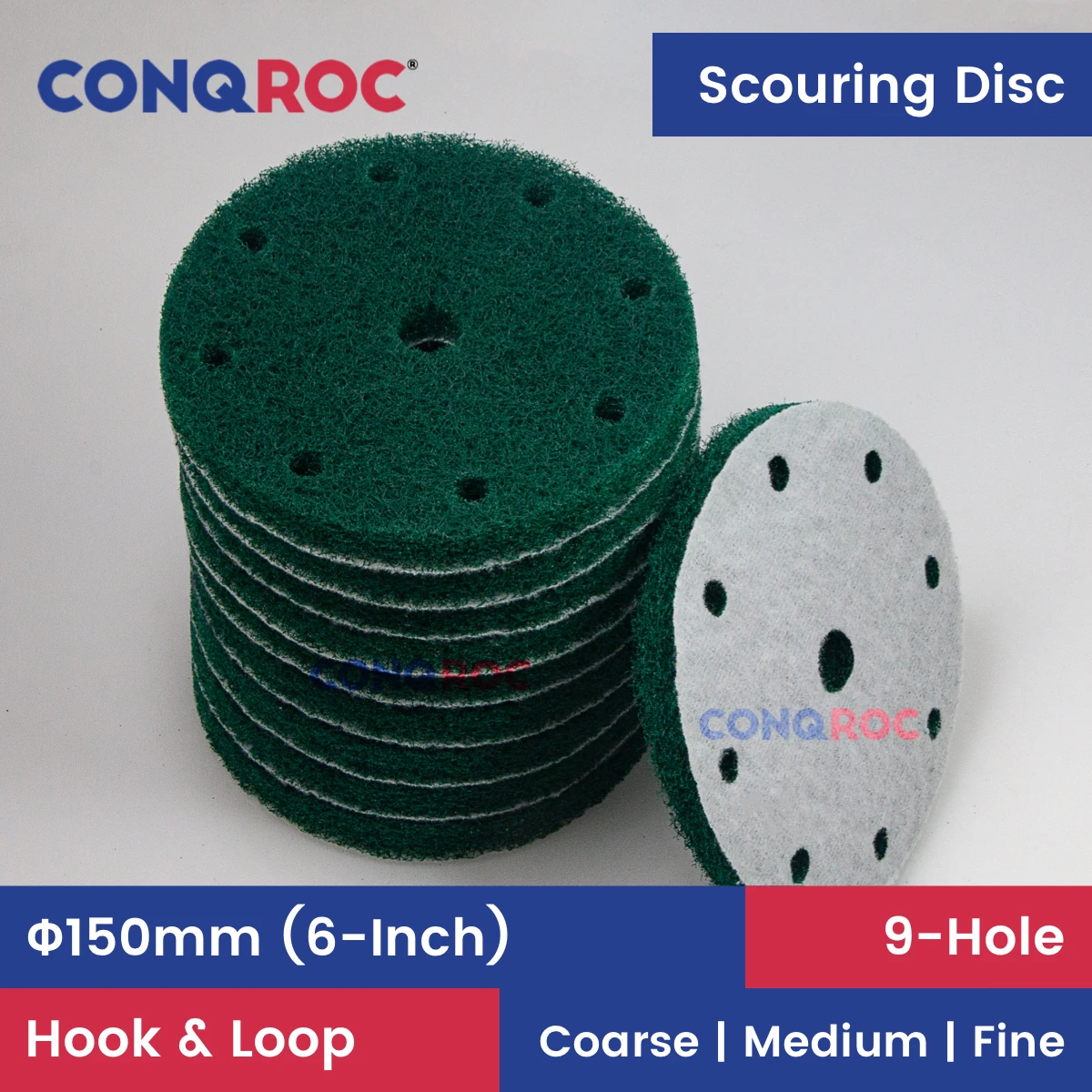 10 Pieces 150mm(6Inch) 9Hole Scouring Discs Hook Loop Nylon Scouring