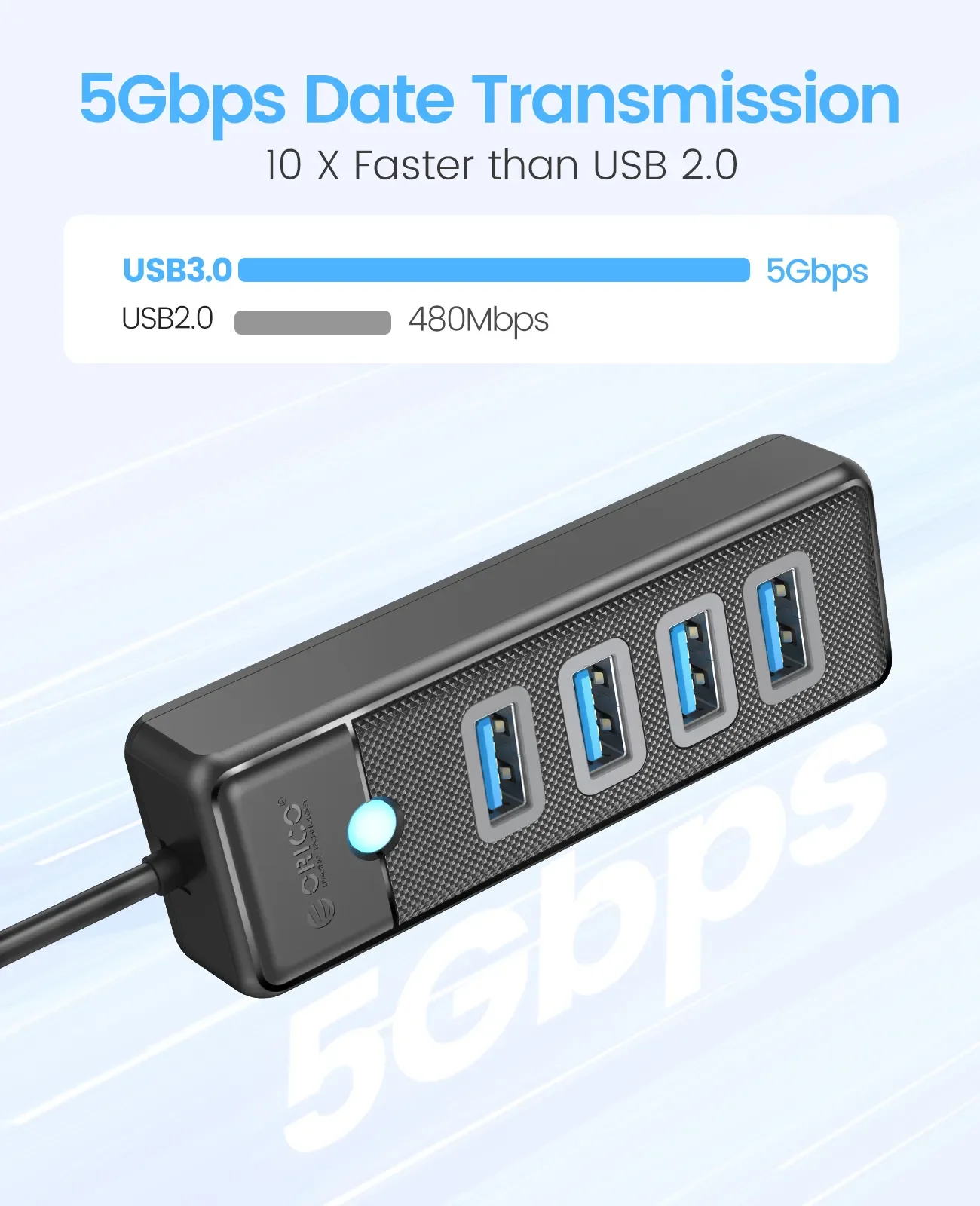 Orico-multi tipo c Splitter Usb 3.0 Hub 5gbps Alta Velocidade Adaptador Otg para pc Acessórios de Computador Macbook Pro Portas - Imagem 4