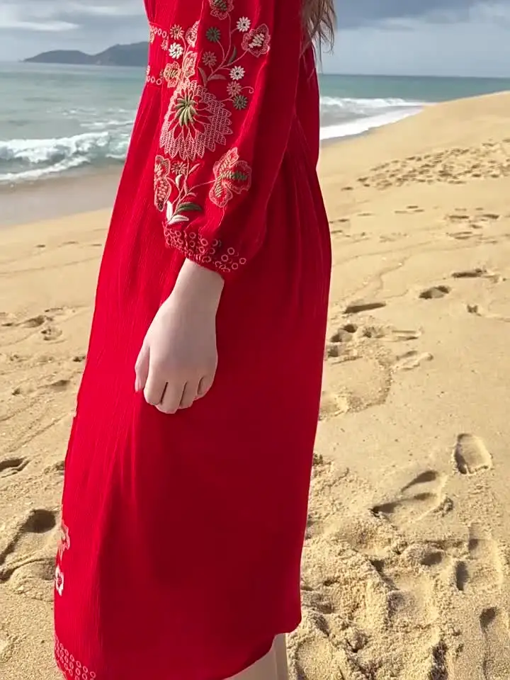 Gypsylady Floral Embroidery Boho Dress Cotton&linen V-neck Long Sleeve  Vocation Beach White Women Dresses Ladies Vestidos New - AliExpress  200000345