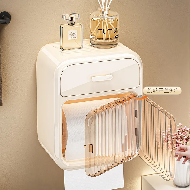 Double layer tissue holder waterproof wall mounted roll paper non perforated toilet paper storage rack bathroom accessories