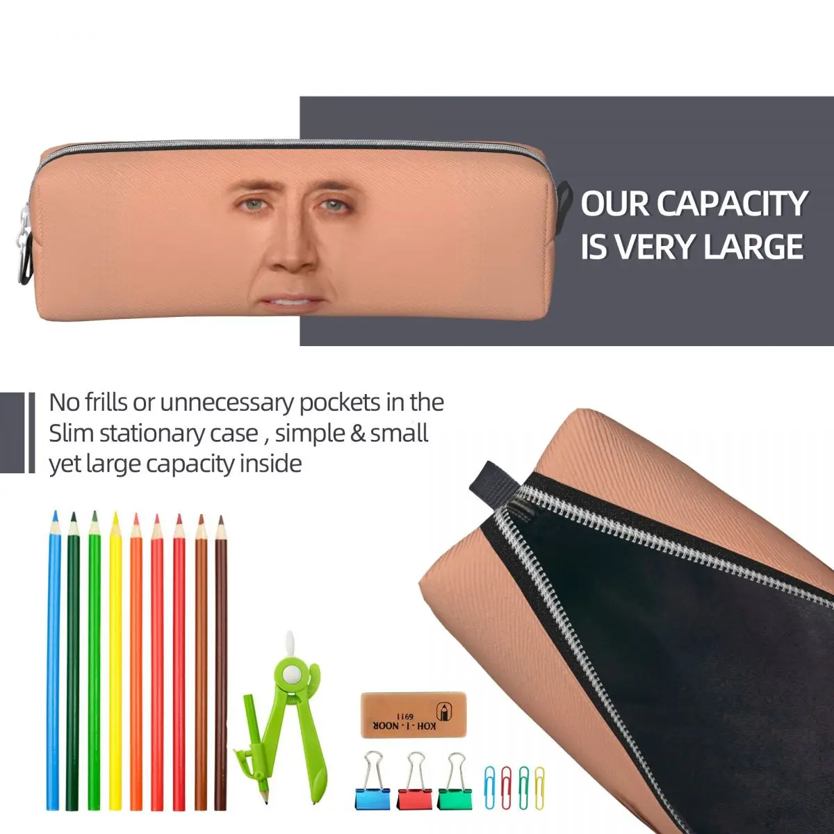 Fun Nicolas Cage Face Pencil Cases Pencil Pouch Pen for Student Large Storage Bag Students School Gift Accessories