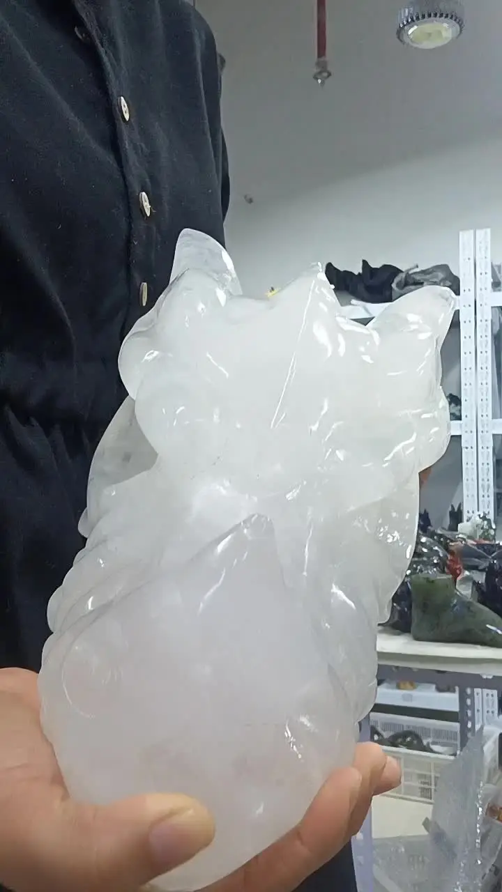 Natural White Quartz Dragon Head Bone Crystal Mineral Reiki Healing Wealth Demagnetization Decor