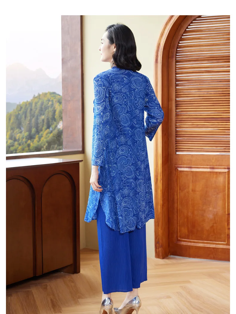 Miyake Pleated New Chinese Style Suit for Women 2024 New Early Spring Retro Two-piece Set Age-reducing Fashion Women's Clothing