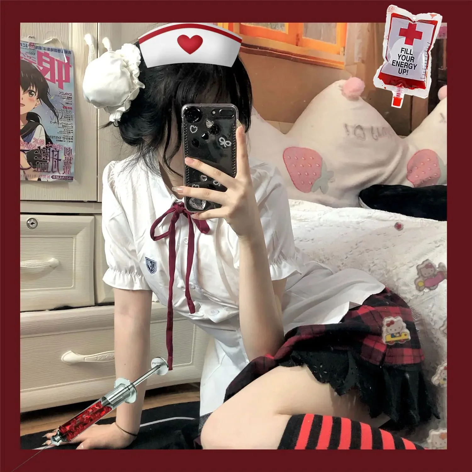 

Campus Korean school uniform girlfriends bubble sleeve summer new waist thin spicy girl shirt female goddess descending fashion