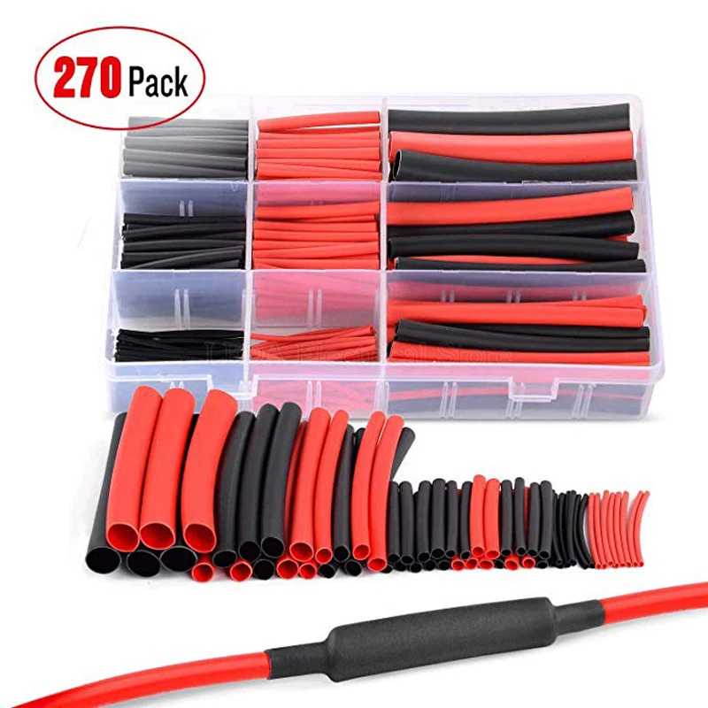 

270Pcs 3:1 Red Black Heat Shrink Tubing Wire Cable Sleeve Dual Wall Adhesive Lined Weatherproof Tube 6 Size Kit Shrinkable Tube