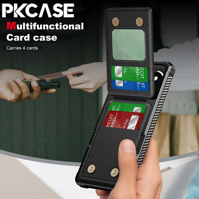 Vertical Card Slot Wallet Phone Case with Double Magnetic Clasp - Shockproof Leather Cover