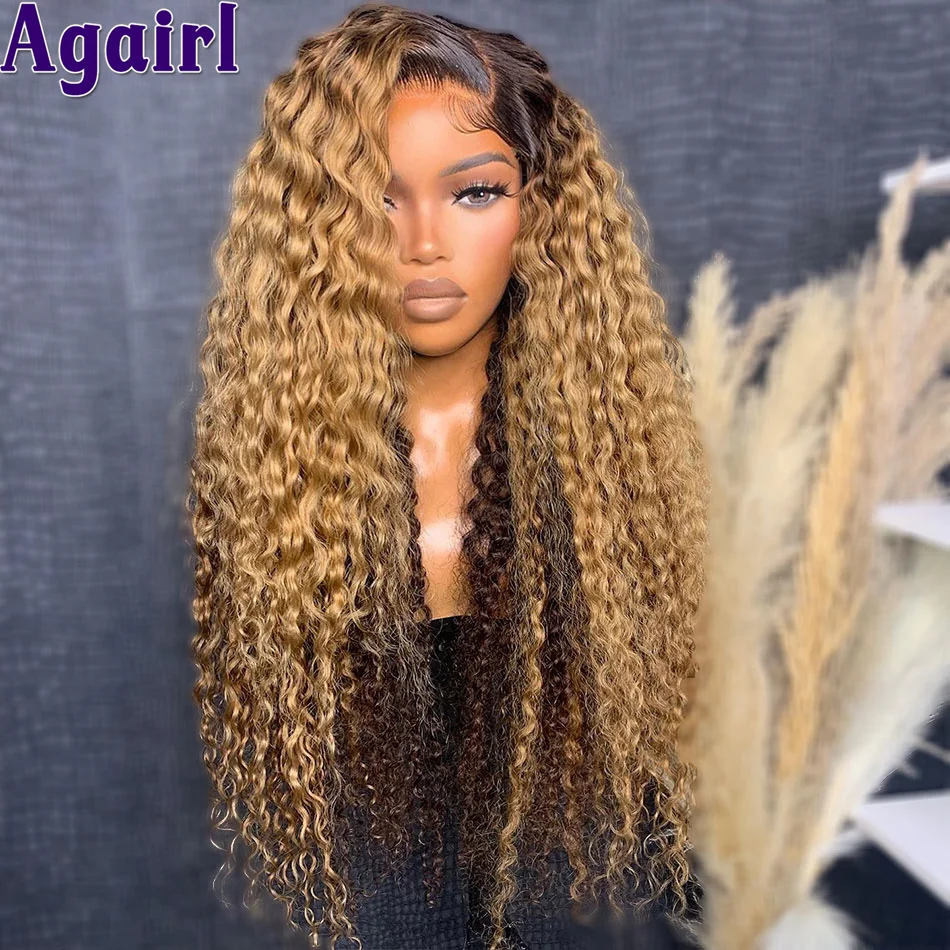 200% Glueless Curly Human Hair Wigs Honey Blonde Brown 13X6 Water Wave Lace Frontal Wig Ombre Blonde Black Ready Go 6X4 Lace Wig