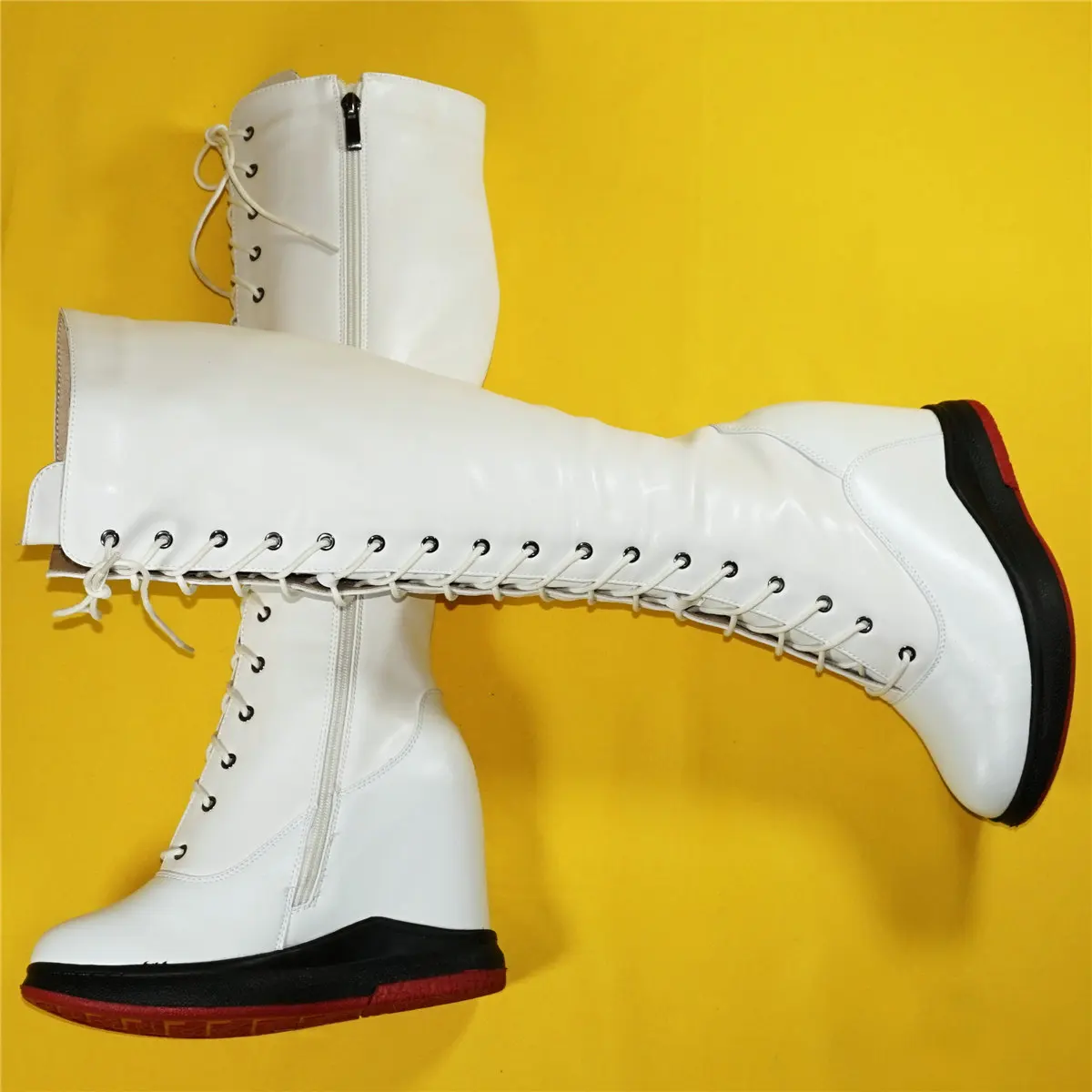 

Platform Pumps Shoes Women White Cow Leather Wedges Knee High Snow Boots Female Winter Round Toe Fashion Sneakers Casual Shoes