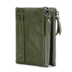 CONTACT'S HOT Genuine Crazy Horse Leather Men's Vintage Coin Purse & Wallet - High Quality Designer Brand (Dark green)