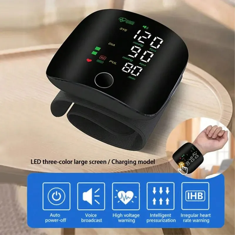 Screen Rechargeable Wrist Blood Pressure Monitor Tonometer BP Monitor Sphygmomanometer