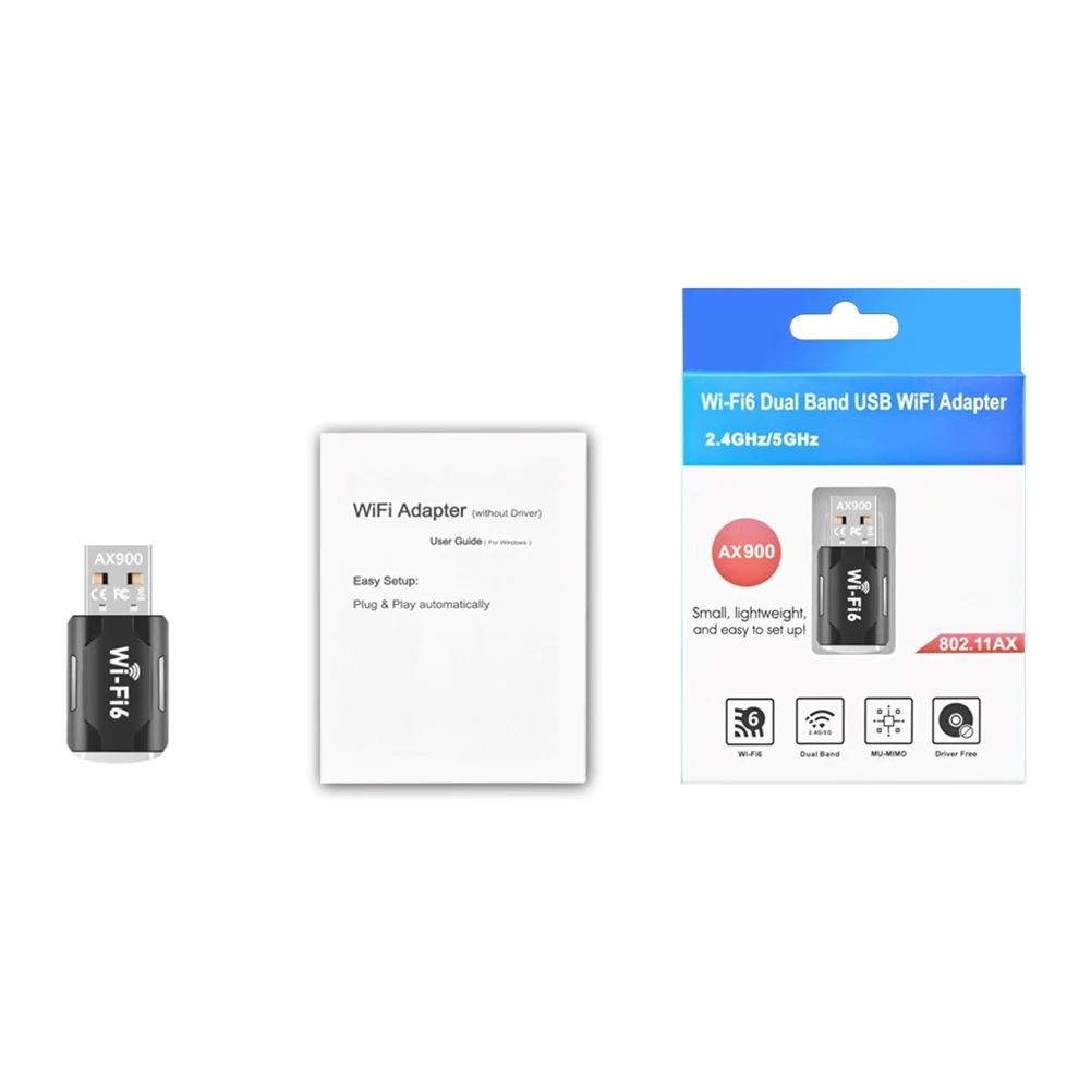 드라이버가 필요 없는 무선 네트워크 카드 듀얼 밴드 WiFi 6 USB 어댑터 900Mbps USB WiFi 동글 2.4G&5GHz PC 컴퓨터용