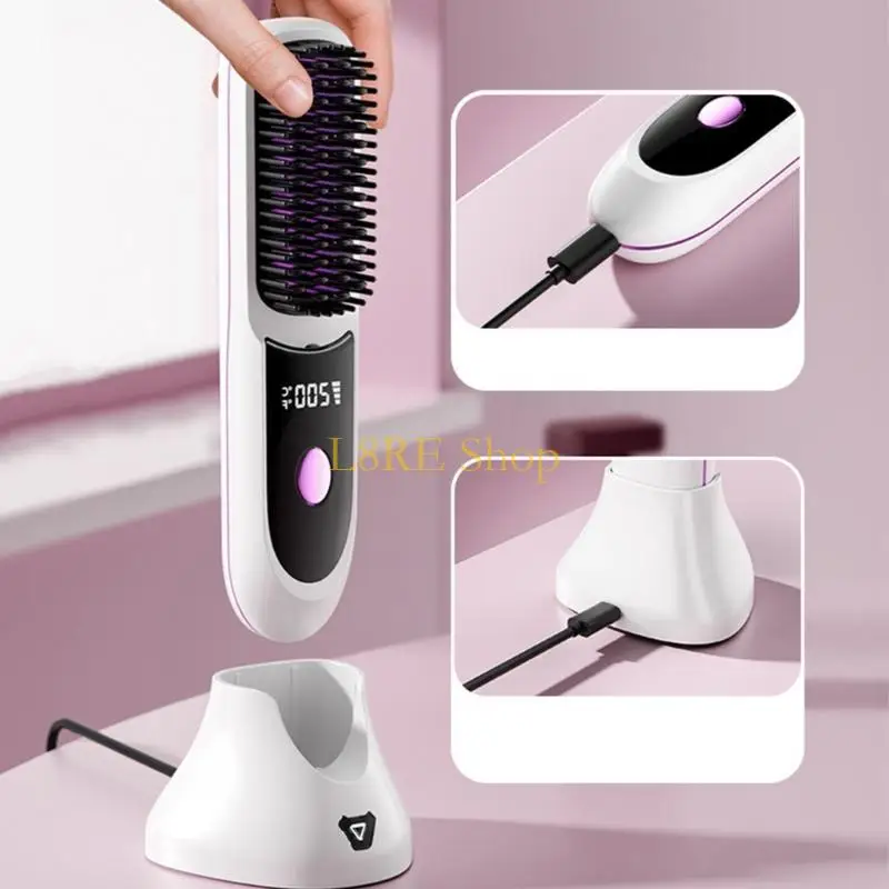 L8RE Hair Straightener Brush Wireless Hair Straighteners USB Rechargeable Portable Straightening Comb for Women Travel