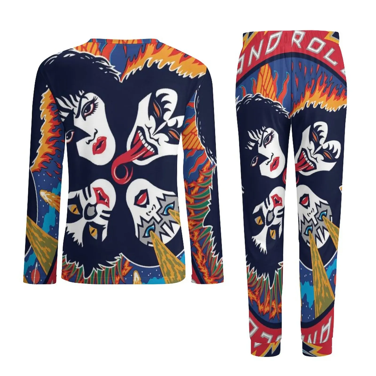 남성용 긴팔 캐주얼 디자인 잠옷 세트, 키스 밴드, 데일리 2 피스, 멋진 잠옷 세트, 3XL, 4XL, 5XL