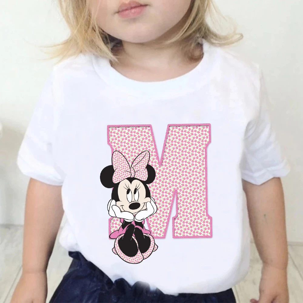 Custom Name Letter Combination Children Cartoon T-shirt Disney Minnie Mouse Font A B C D E F G Short Sleeve Kids Tshirt 2