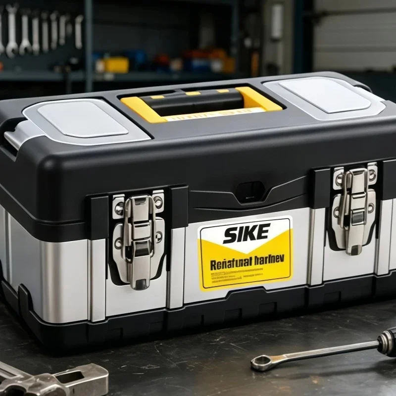 Heavy Duty Portable Tool Box with Removable Tray - 17 Inch Stainless Steel and Plastic Storage Case