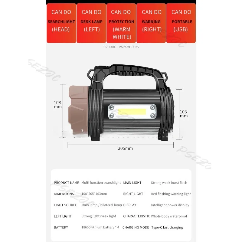 Description Picture 2 of itemNew XHP90 Strong Waterproof Handheld Light USB Charging Outdoor Portable Searchlight Explosion Proof Flashlight